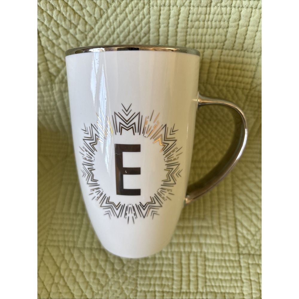 Home Collections Monogram E Tall Mug Silver Handle Accent Coffee Tea Cup